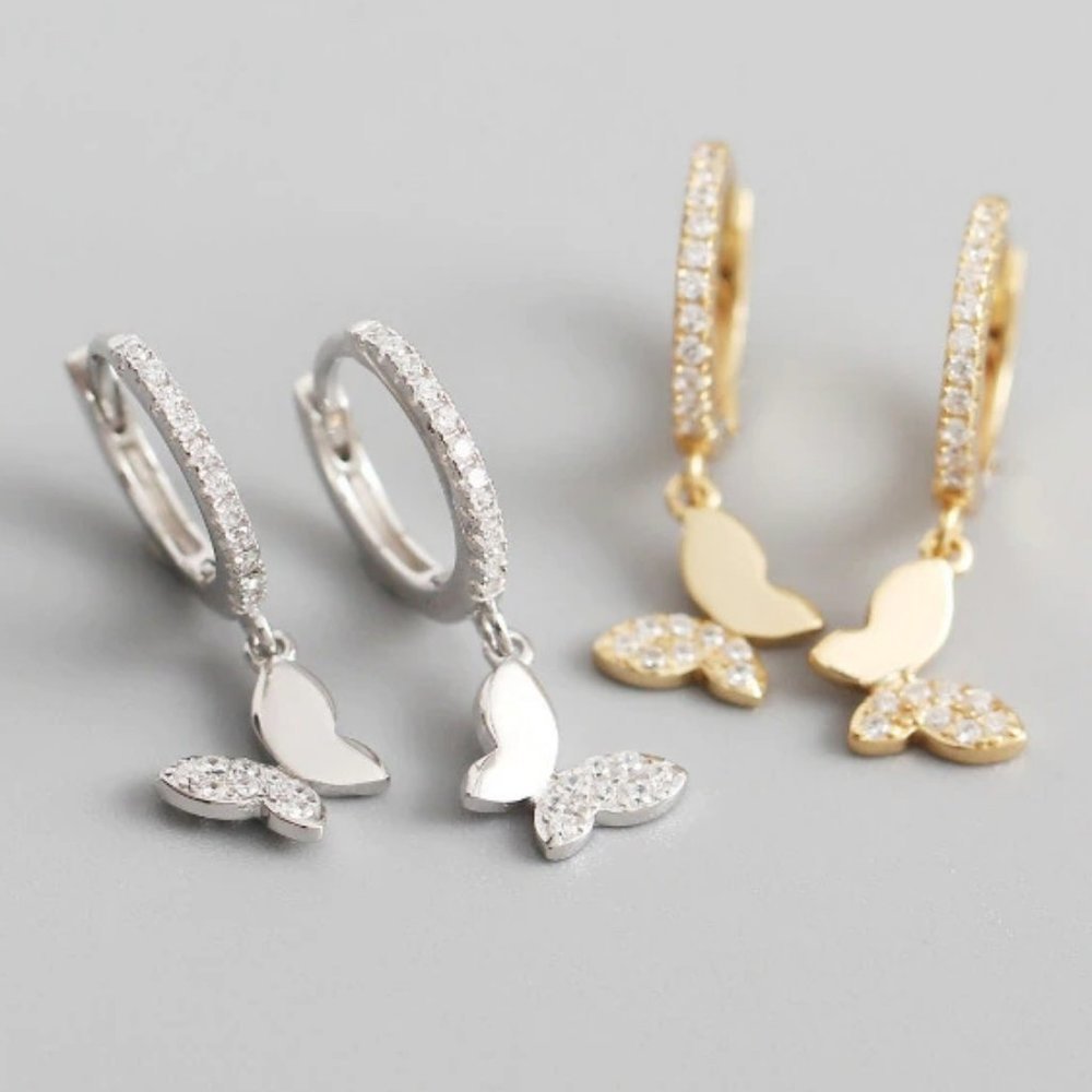 *925 Sterling Silver Diamond Butterfly Earrings A1